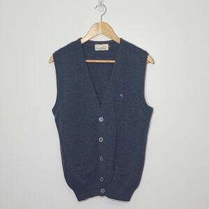 Vintage Gray Knitted Button Down Sweater Vest Grandpa Unisex Size 36 Preppy